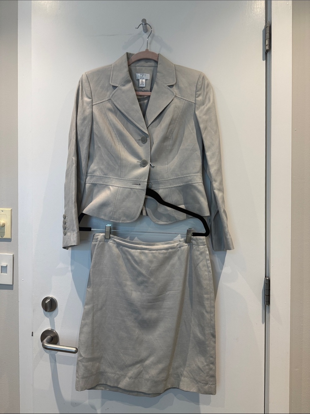 Ann Taylor Loft Light Gray Silk blend Blazer & Skirt Set
